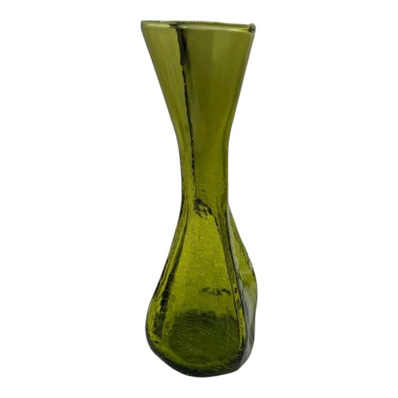 Vintage Viking Epic Crackle Concaved Vase Avacado Green 4 Sided 9 1/4 Inches - Picture 2 of 6